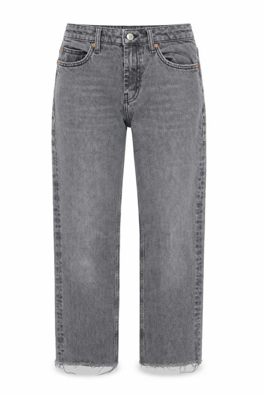 Front view of women’s green houndstooth straight jeans, size UK 26, in, 30-inch leg