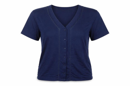 Front view of paramour women’s blue basic button-up, size S