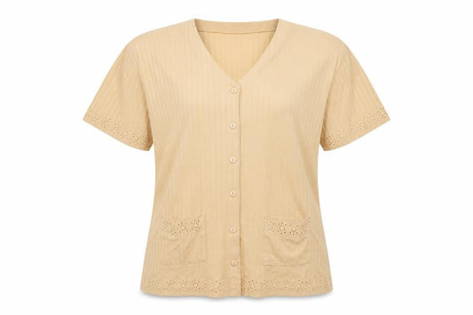 Front view of Porte a Porte women’s brown basic button-up, size M