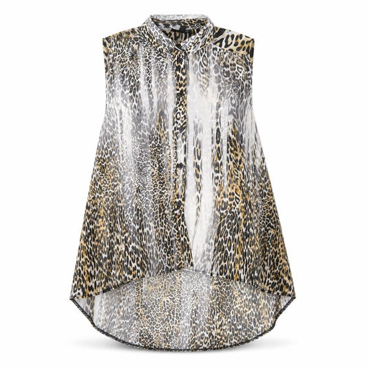 Front view of Topshop women’s brown animal print basic button-up, size UK 8