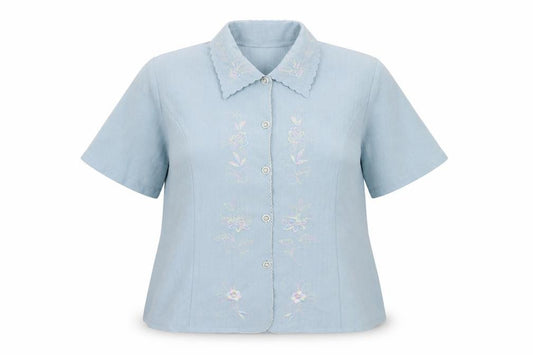 Front view of Clothes Contact women’s blue basic button-up, size UK 20