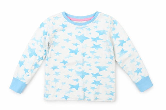 Front view of Next girls’ blue geometric top pyjama top, size 2-3, years - stars