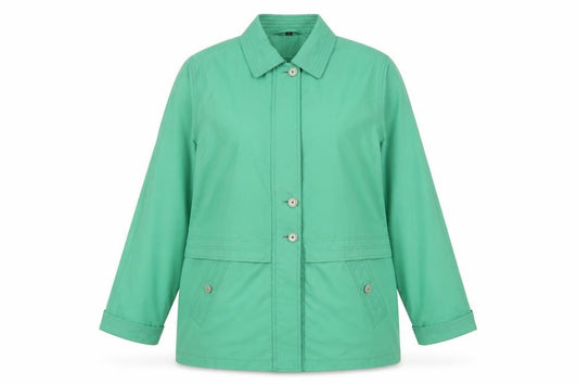 Front view of Stratus women’s green jacket coat, size UK 14