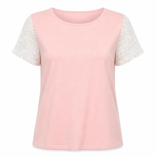 Preworn Womens Pink  Lace Basic T-Shirt Size XL