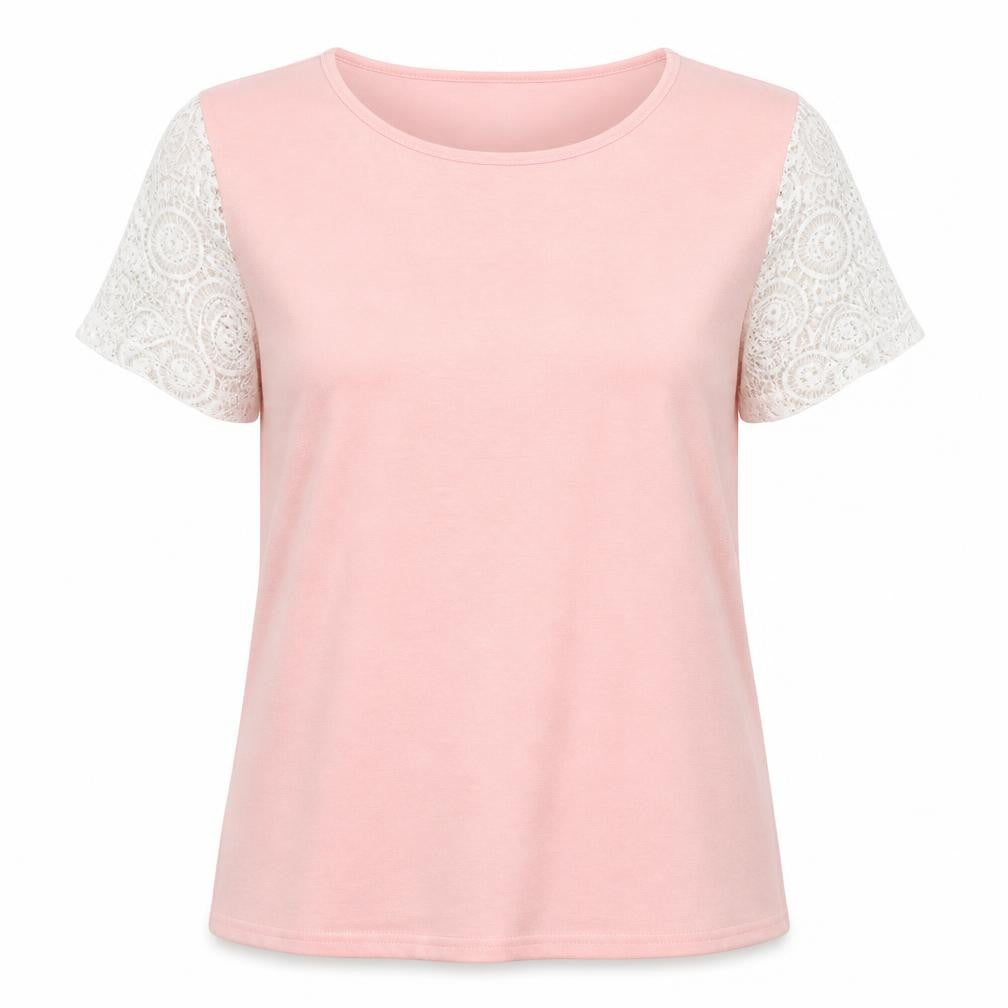 Preworn Womens Pink  Lace Basic T-Shirt Size XL