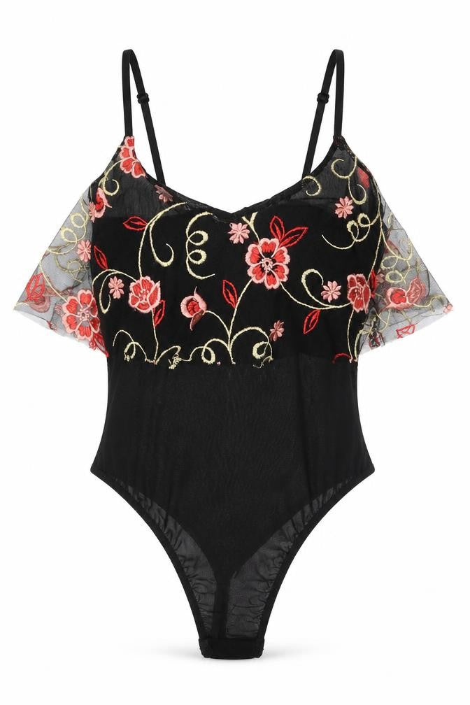 Missguided Womens Black Flecked Lace Bodysuit One-Piece Size 4