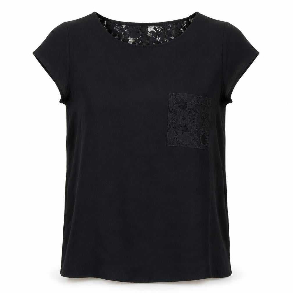 Springfield Womens Black   Basic Blouse Size 10  - sheer crochet back