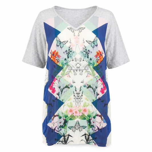 Front view of Next women’s grey floral t-shirt dress, size UK 14