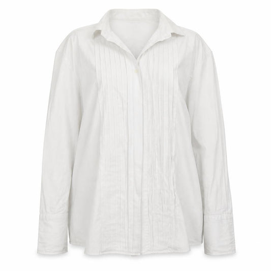 Front view of Peter England women’s white basic button-up, size XL