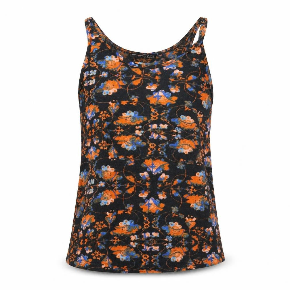 Front view of Atmosphere girls’ black floral basic tank, size 8, years