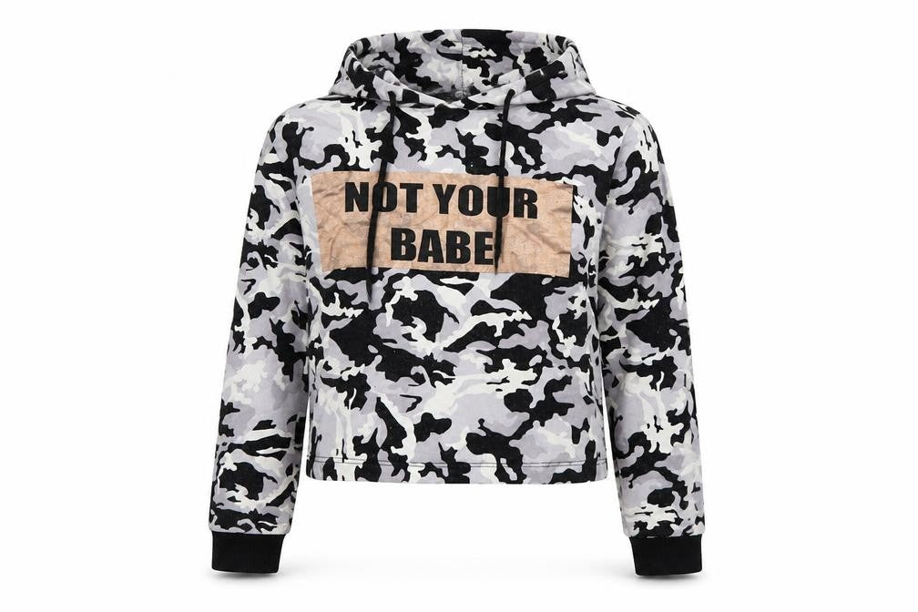 Select Womens Grey Camouflage  Pullover Hoodie Size 10  - cropped hoodie