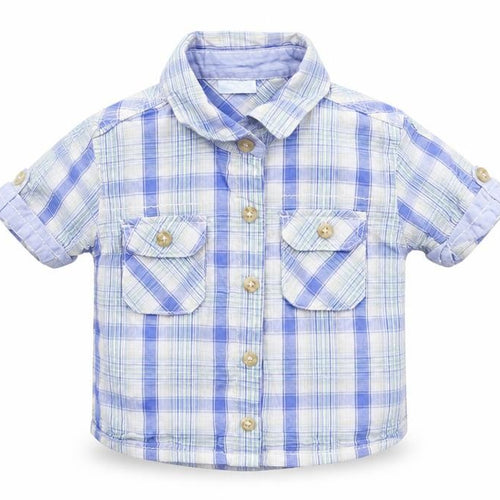 Cherokee Baby Blue Check  Basic Button-Up Size 12-18 Months