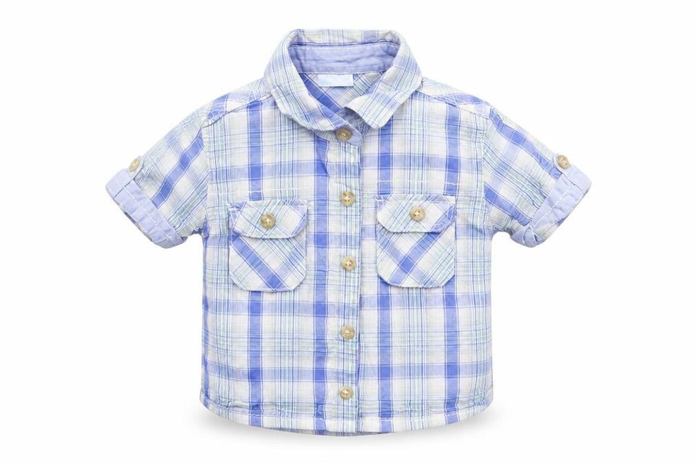 Cherokee Baby Blue Check  Basic Button-Up Size 12-18 Months