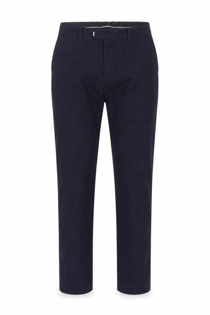 Front view of H&M men’s blue trousers, size 32, in, 31-inch leg - `