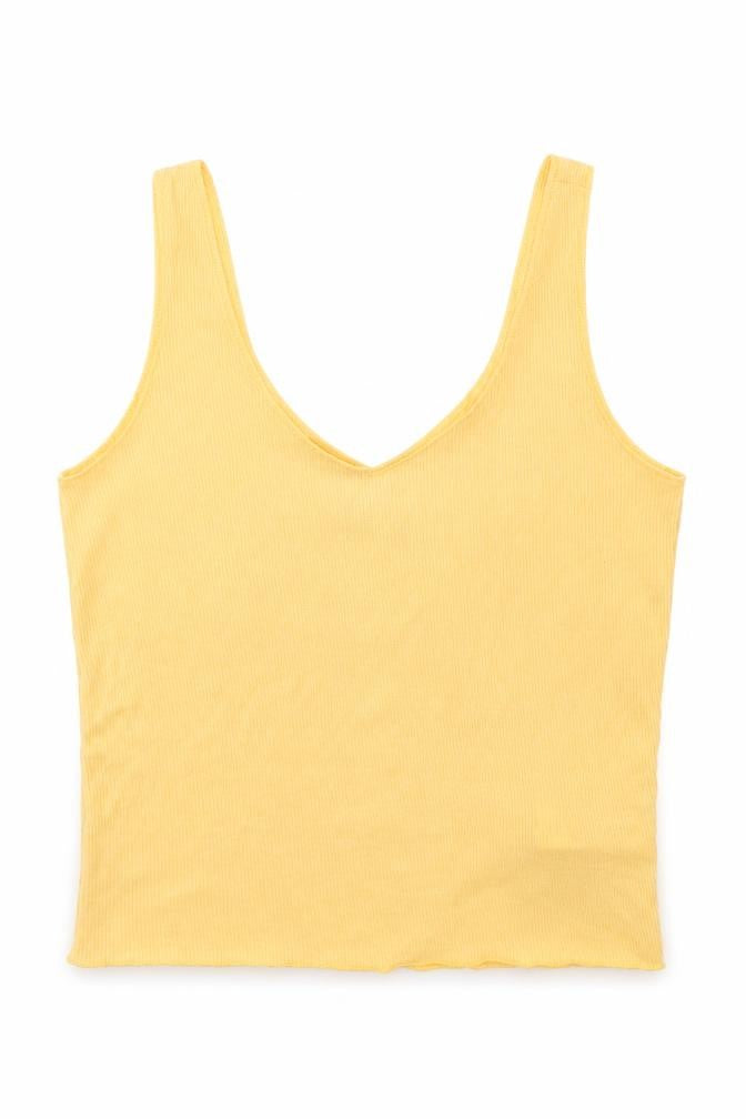 Front view of Primark women’s yellow jersey cropped tank, size XS