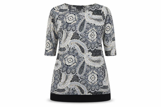 Front view of Atmosphere women’s black floral a-line, size UK 14