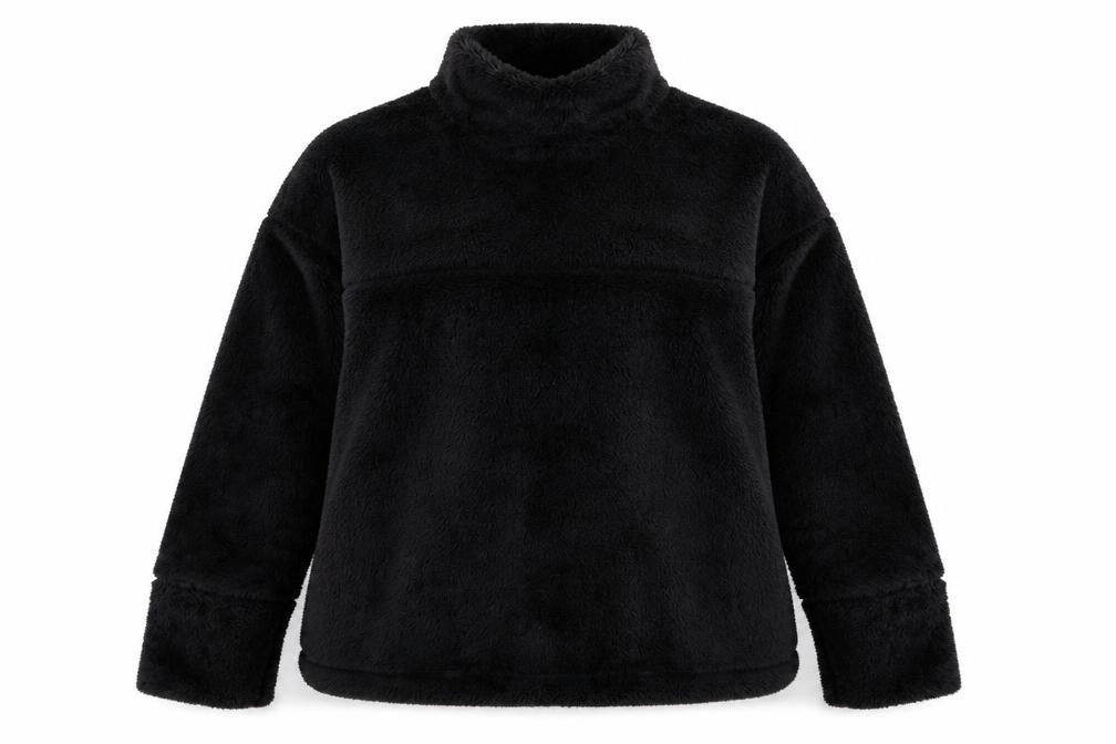 Front view of PRETTYLITTLETHING women’s black microfibre pullover sweatshirt, size UK 8