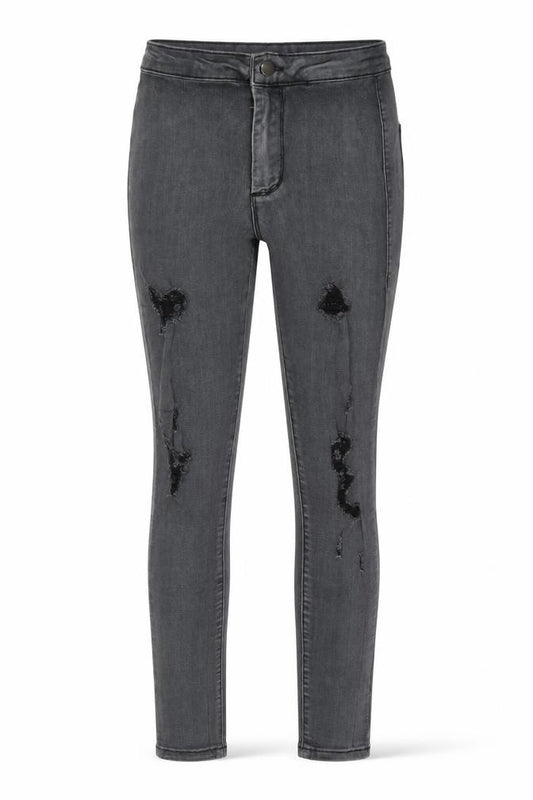 Front view of PRETTYLITTLETHING women’s grey denim skinny jeans, size UK 8, 27-inch leg