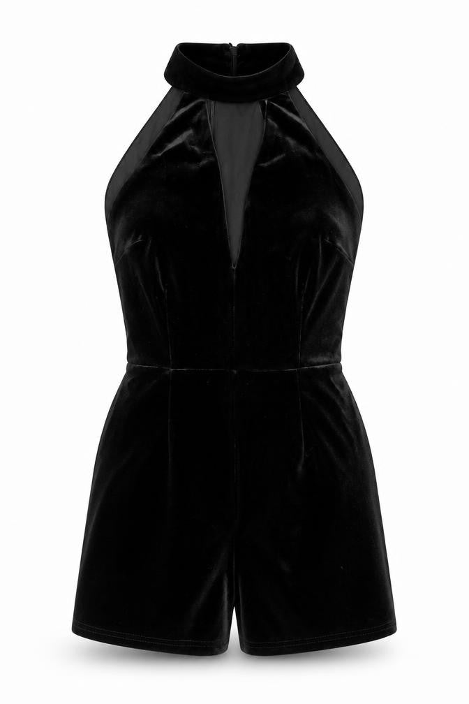 New Look Womens Black  Velour Playsuit One-Piece Size 8 L3 in
