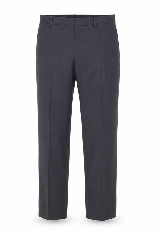 Front view of Marks & Spencer men’s blue striped rayon dress pants trousers, 29-inch leg