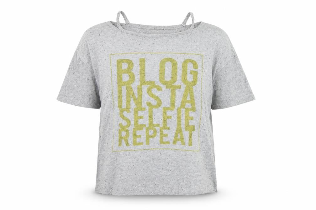 Minoti Girls Grey   Basic T-Shirt Size 9-10 Years  - slogan cut out shoulders