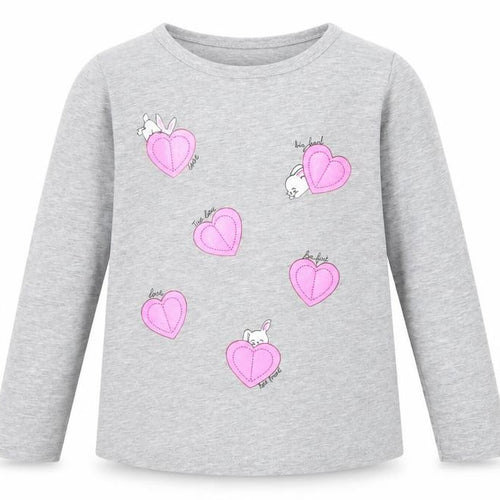 atabay Girls Grey   Basic T-Shirt Size 6-7 Years  - Love Bunny