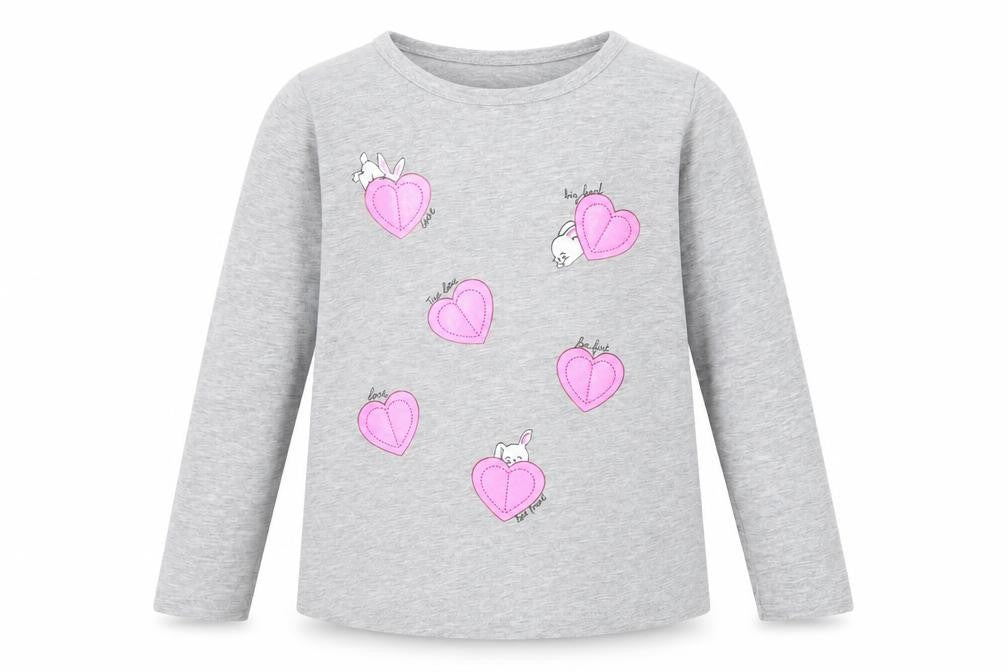 atabay Girls Grey   Basic T-Shirt Size 6-7 Years  - Love Bunny