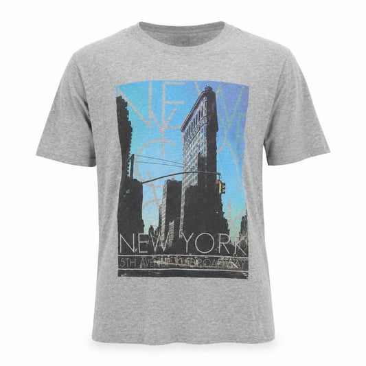 Front view of cotton soul men’s grey t-shirt, size M, - new york