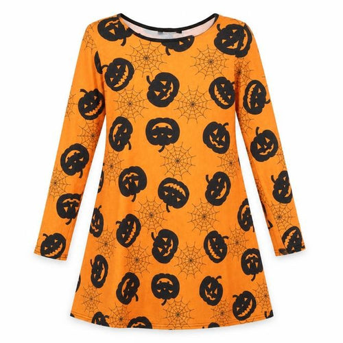 Miss Look Womens Orange   T-Shirt Dress  Size S  - Pumpkins and Spider Webs