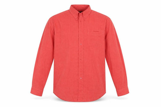 Front view of Cooper men’s pink button-up, size L