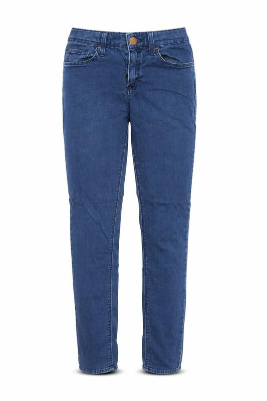 Front view of Topshop women’s blue denim skinny jeans, size UK 28, in, 32-inch leg
