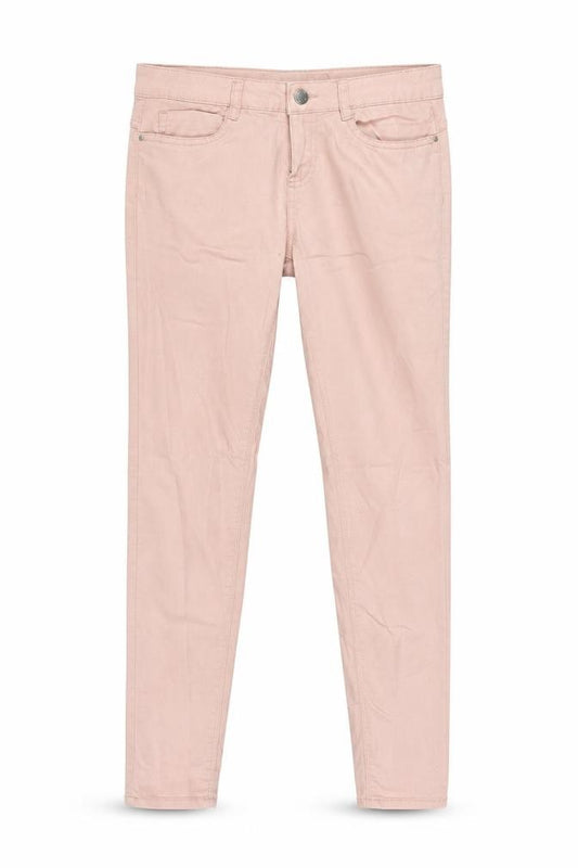 Front view of Denim & Co. women’s pink denim skinny jeans, size UK 10, 29-inch leg