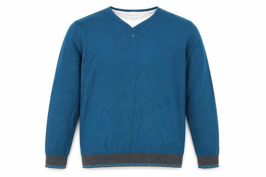 Front view of Marks & Spencer men’s blue jumper, size XL
