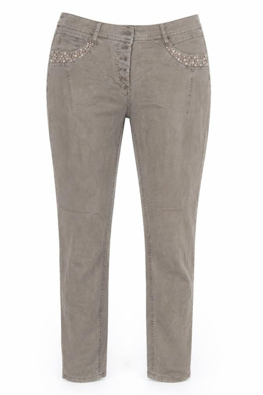Front view of Cecil women’s green straight jeans, size UK 29, 31-inch leg
