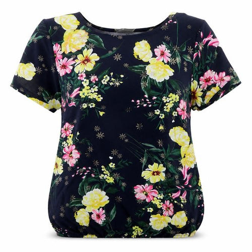 Ppaya Womens Blue Floral  Basic T-Shirt Size 10