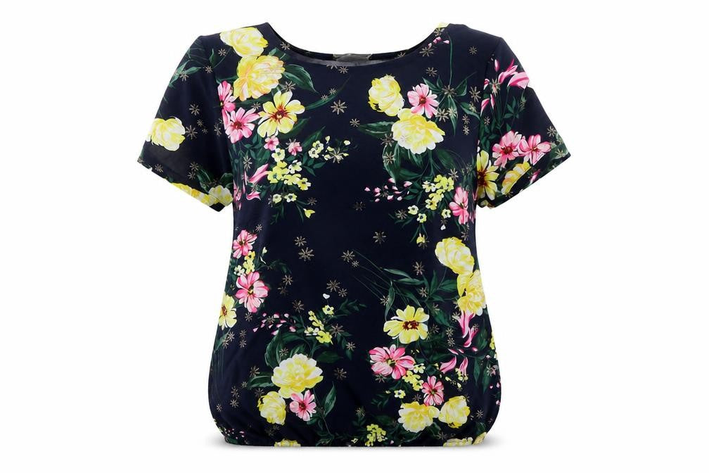 Ppaya Womens Blue Floral  Basic T-Shirt Size 10