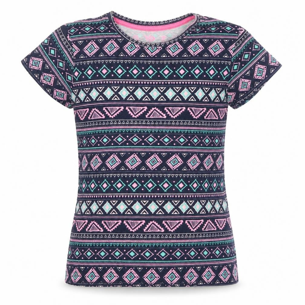 Yooung Dimension Girls Blue Geometric  Basic T-Shirt Size 8-9 Years