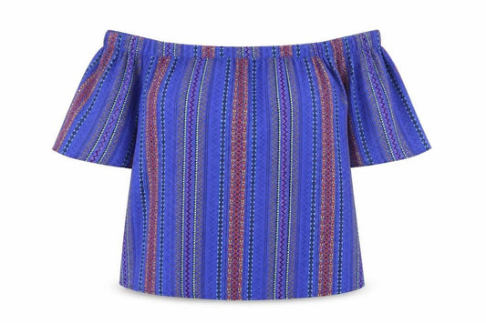 Front view of New Look women’s blue striped basic blouse, size UK 12
