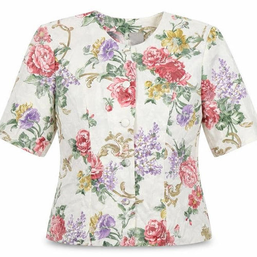 Classic Woman Womens White Floral  Jacket Suit Jacket Size 14