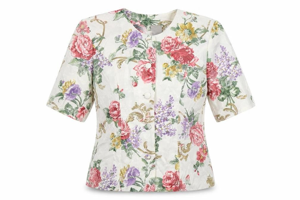 Classic Woman Womens White Floral  Jacket Suit Jacket Size 14