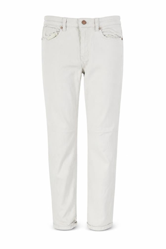 Front view of H&M women’s ivory trousers, size UK 12, 29-inch leg