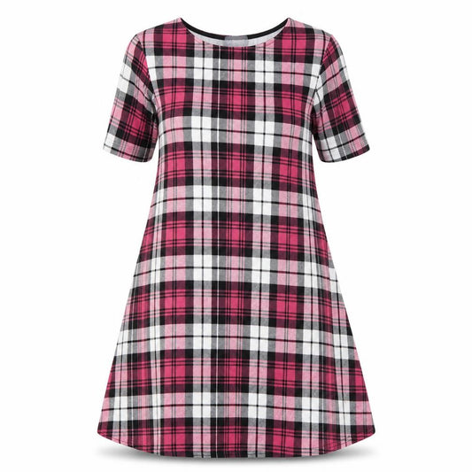 Front view of Apricot women’s pink check a-line, size UK 10