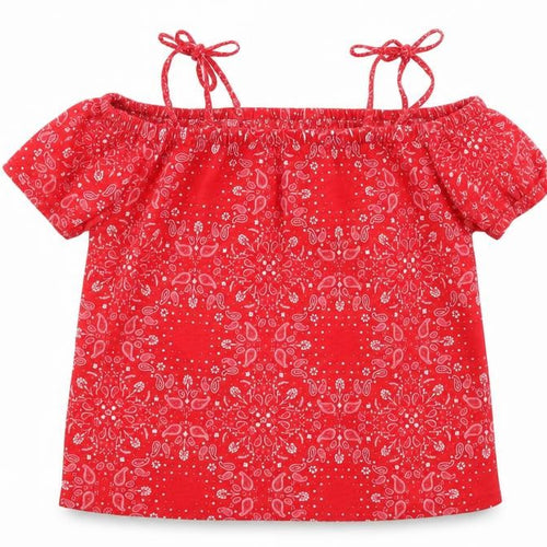 OshKosh B’gosh Girls Red Paisley  Basic T-Shirt Size 8 Years  - Cut Out Shoulder
