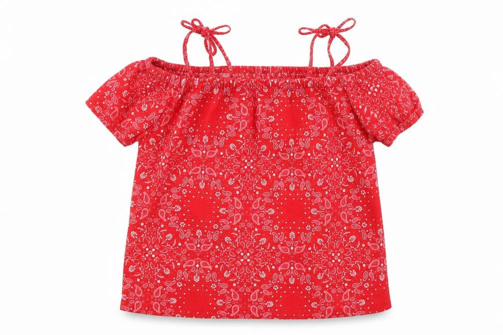 OshKosh B’gosh Girls Red Paisley  Basic T-Shirt Size 8 Years  - Cut Out Shoulder