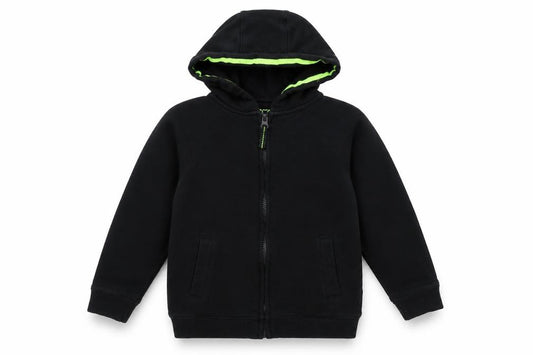 Front view of Matalan boys’ black full zip hoodie, size 5, years