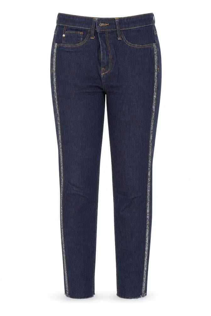 Front view of River Island women’s blue straight jeans, size UK 10, 27-inch leg