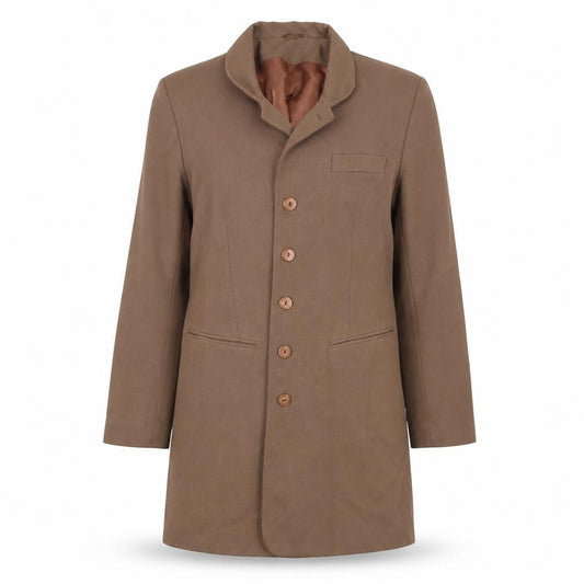 Front view of Debenhams women’s brown parka coat, size UK 14