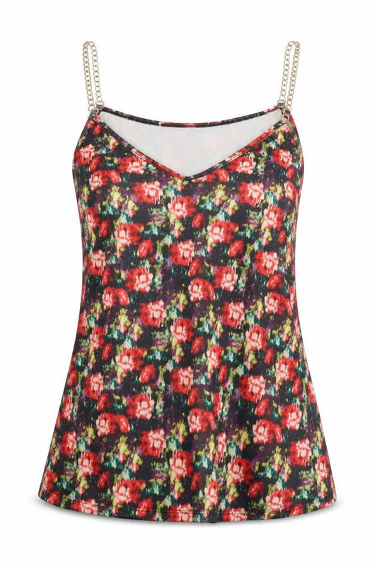 Front view of Atmosphere women’s red floral basic tank, size UK 14