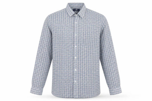 Front view of C&A men’s multicoloured check button-up, size M