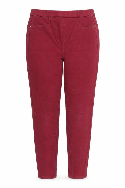 Front view of Papaya women’s red denim jegging jeans, size UK 10, 26-inch leg